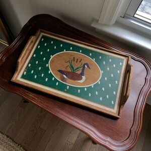 Vintage hand painted wooden goose tray